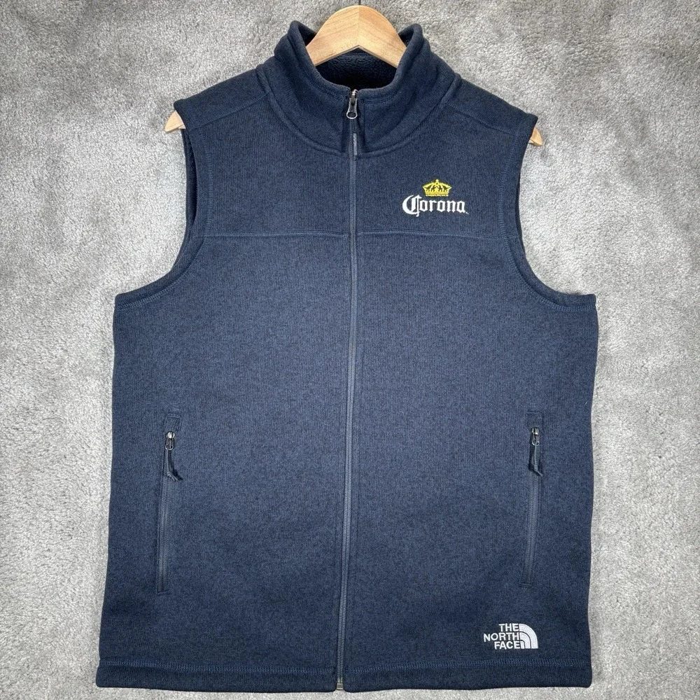 The North Face Sweater Fleece Vest Mens M Full Zip Blue Corona Company Logo